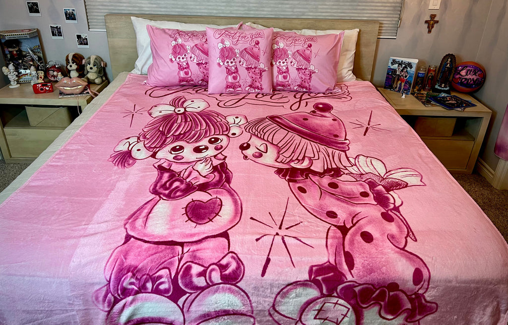 EXTRA LARGE 'Fool For You'Pen & Ink Fleece Blanket (PINK) *Limited Edition