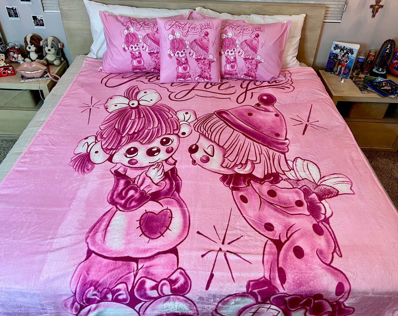 EXTRA LARGE 'Fool For You'Pen & Ink Fleece Blanket (PINK) *Limited Edition