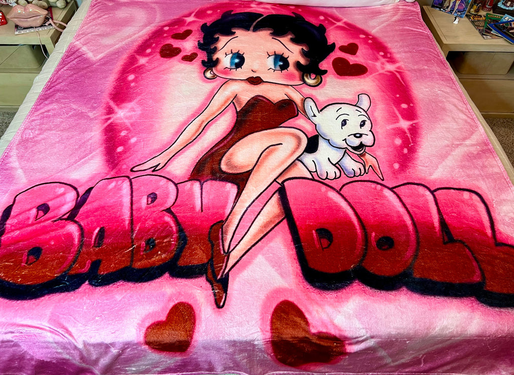 EXTRA LARGE 'Baby Doll Boop x Jr High Crush' Airbrushed Fleece Blanket (PINK) *Limited Edition