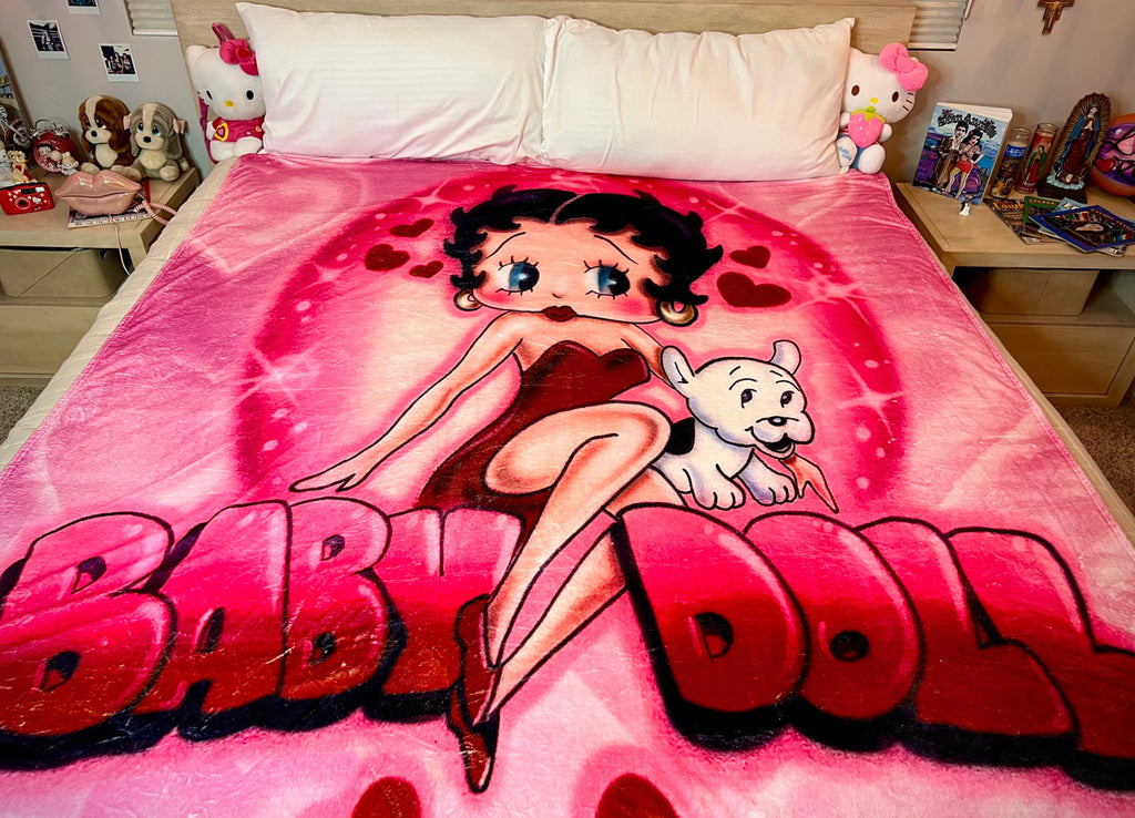 EXTRA LARGE 'Baby Doll Boop x Jr High Crush' Airbrushed Fleece Blanket (PINK) *Limited Edition