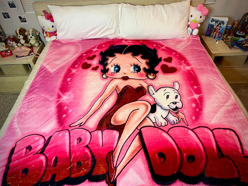 EXTRA LARGE 'Baby Doll Boop x Jr High Crush' Airbrushed Fleece Blanket (PINK) *Limited Edition
