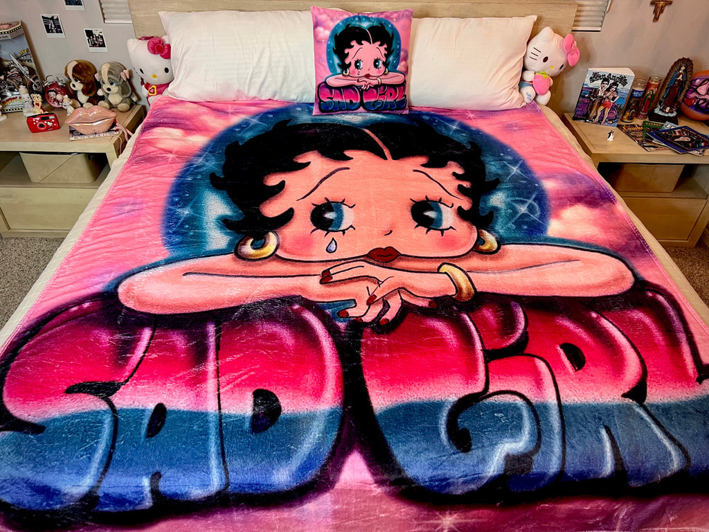 EXTRA LARGE 'Sad Girl Betty X Pink Clouds' Airbrushed Fleece Blanket (PINK) *Limited Edition