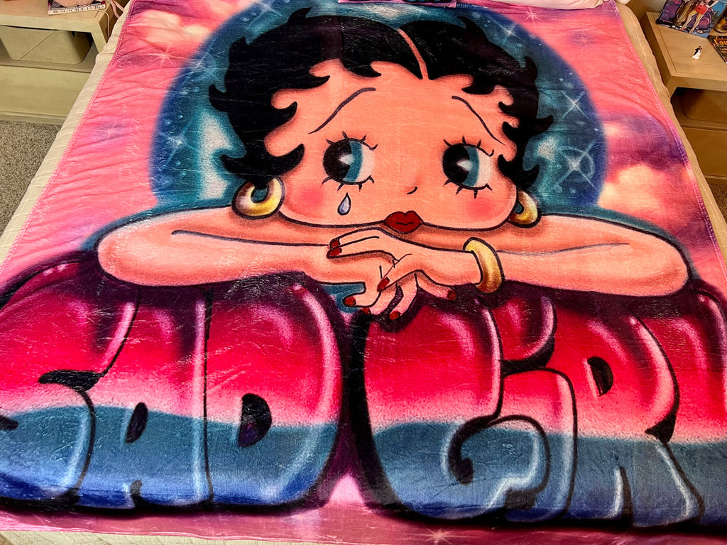 EXTRA LARGE 'Sad Girl Betty X Pink Clouds' Airbrushed Fleece Blanket (PINK) *Limited Edition