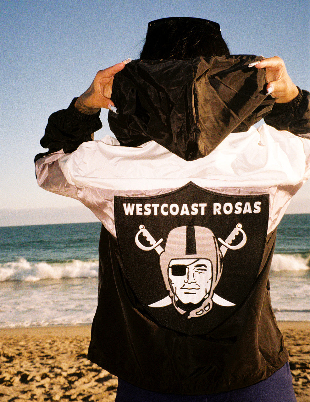 LIMITED EDITION Westcoast Rosas Cut & Sew Hooded Windbreaker Black/White