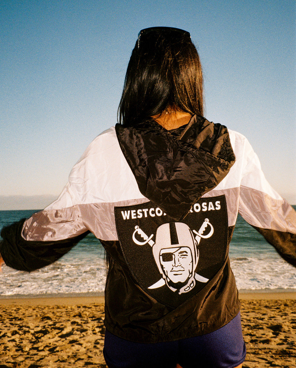 LIMITED EDITION Westcoast Rosas Cut & Sew Hooded Windbreaker Black/White
