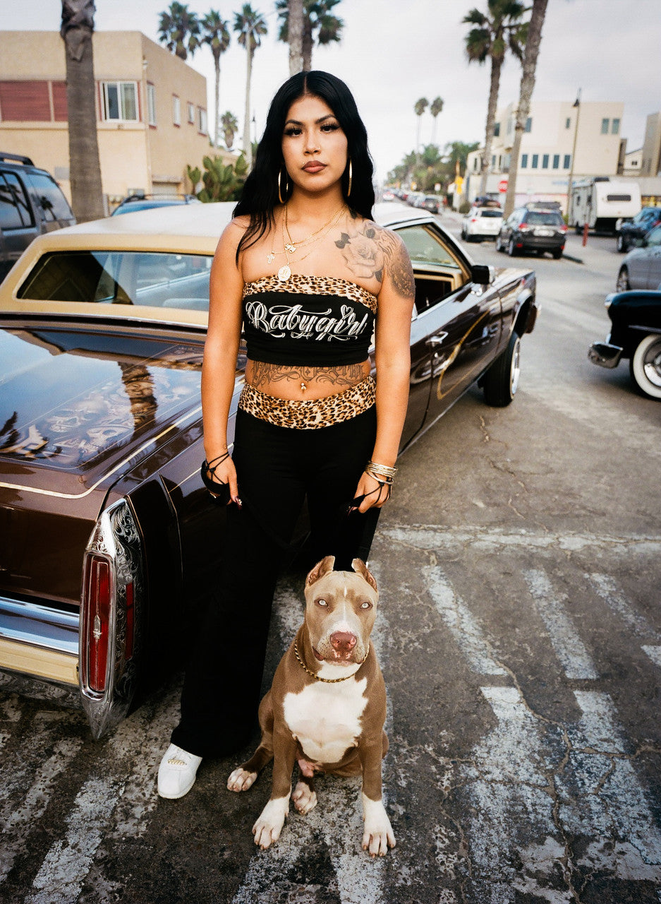 Limited Edition 'BABYGIRL' Leopard Tube Top & Leggings Loungewear Set (BLACK/LEOPARD))