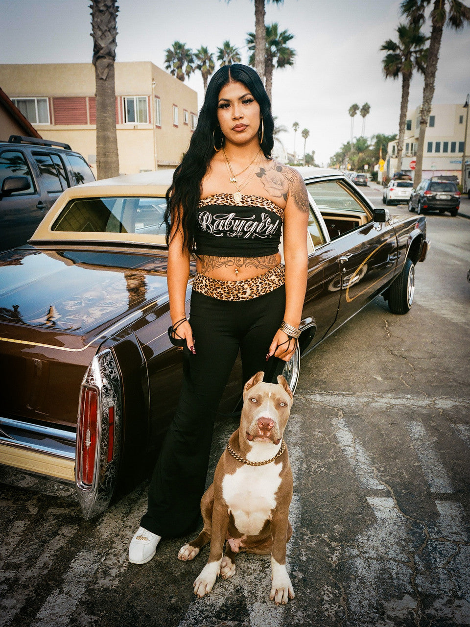 Limited Edition 'BABYGIRL' Leopard Tube Top & Leggings Loungewear Set (BLACK/LEOPARD))