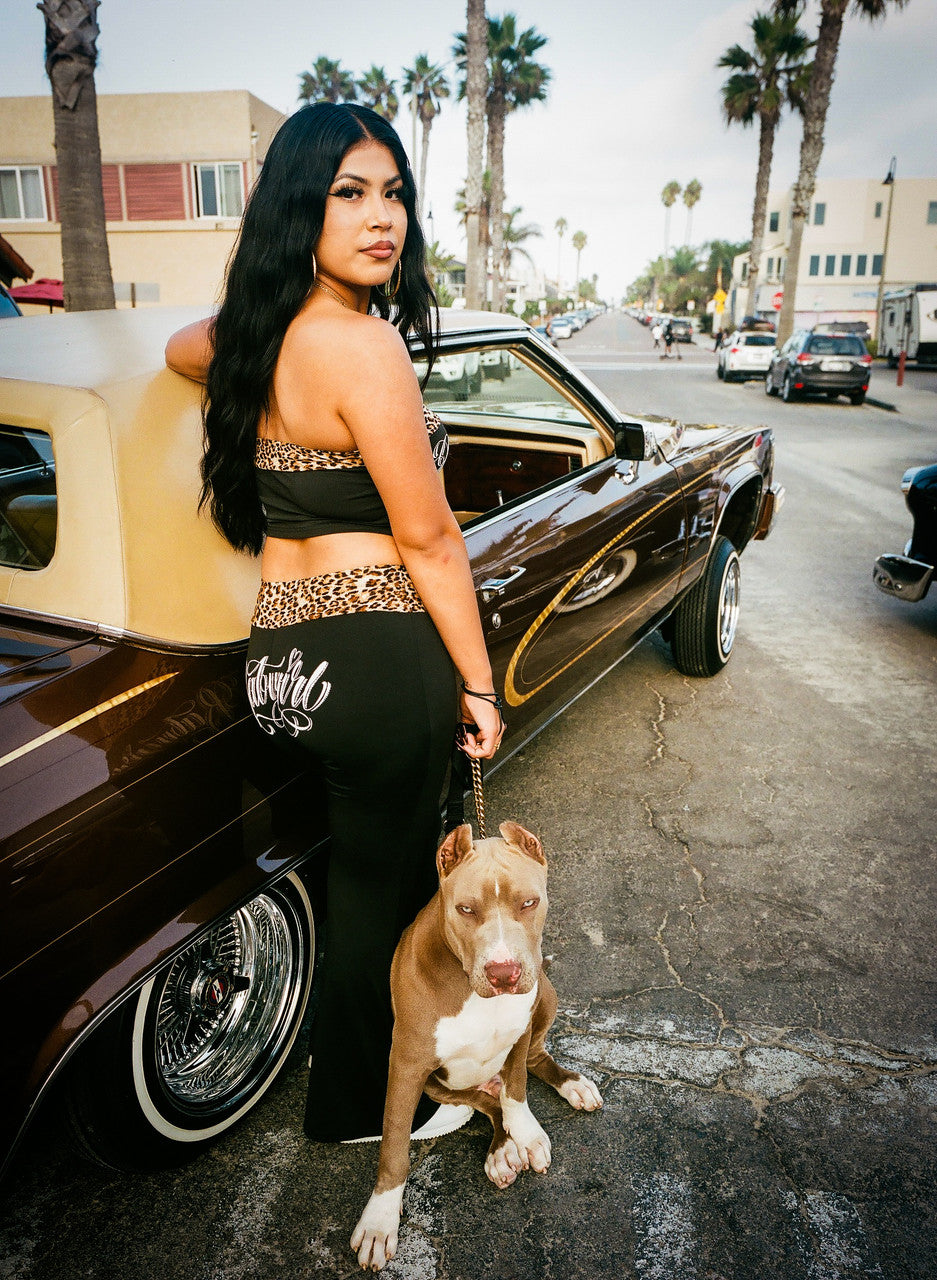 Limited Edition 'BABYGIRL' Leopard Tube Top & Leggings Loungewear Set (BLACK/LEOPARD))