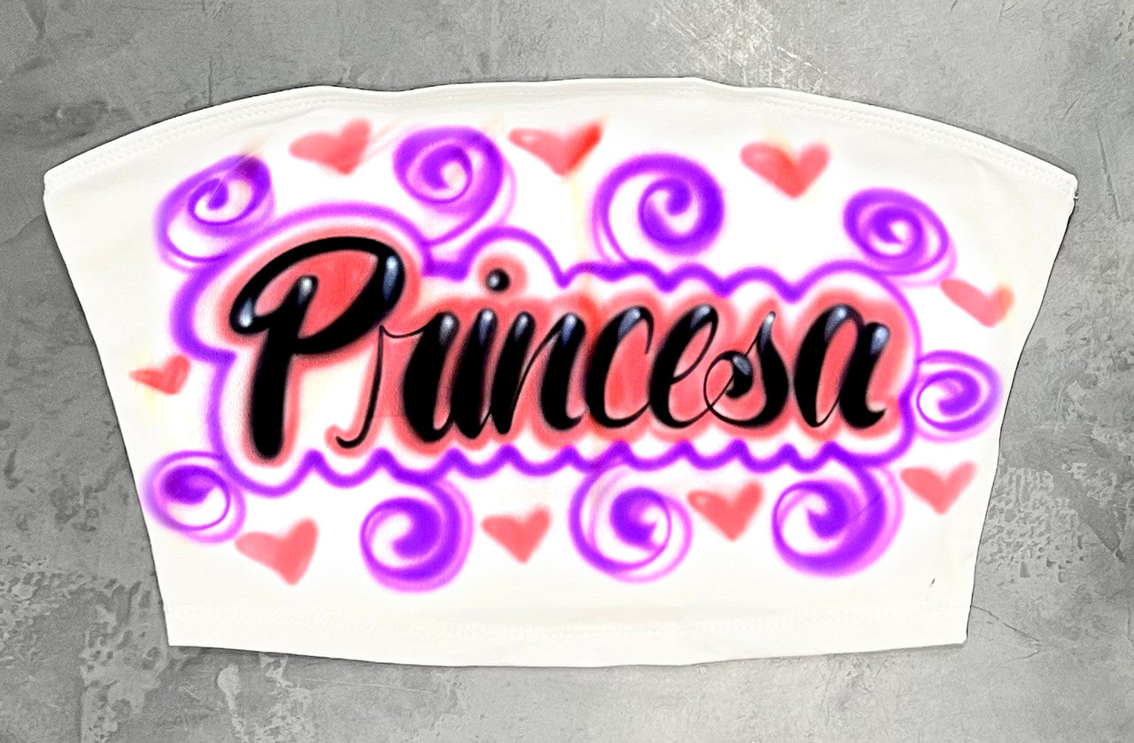 Limited Edition 'PRINCESA' Airbrushed Tube Top (White/Pink/Purple)
