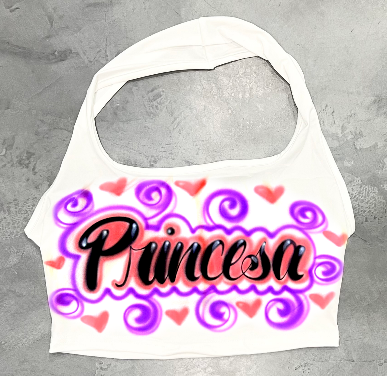 Limited Edition 'Princesa' Airbrushed Halter Top (White/Pink/Purple)