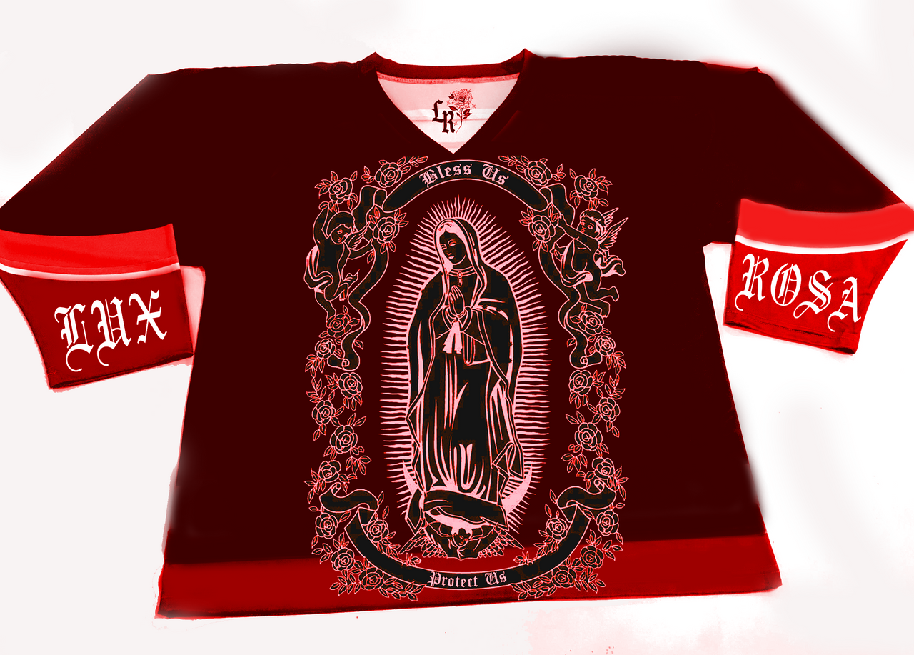 LA REINA' Cut & Sew Long Sleeve Hockey Jersey (Burgundy)