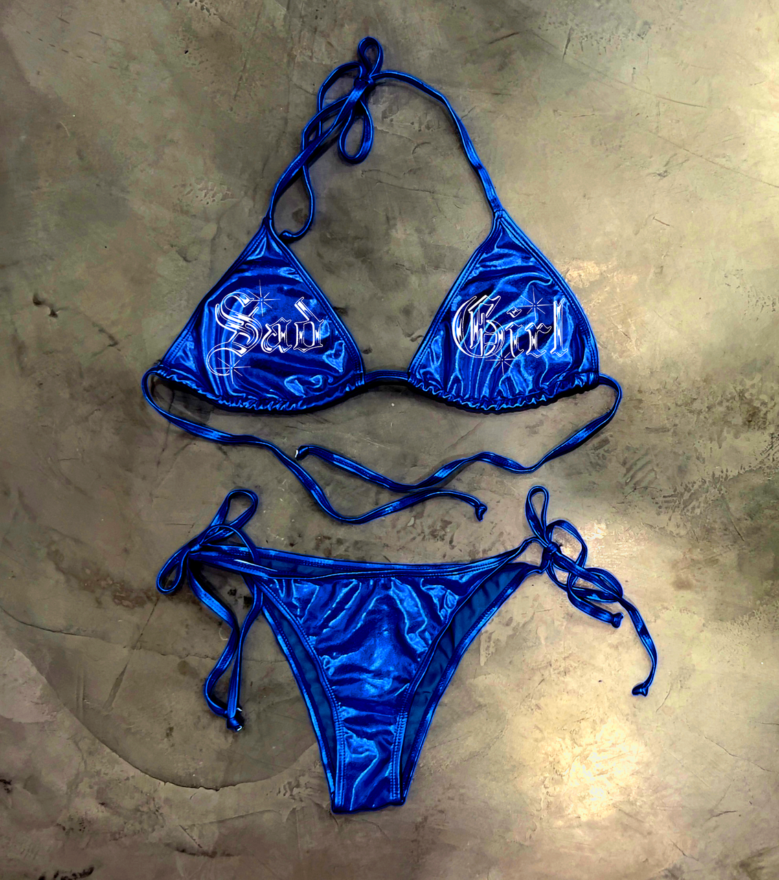 Lux Rosa SAD GIRL Embroidered Bikini METALLIC BLUE
