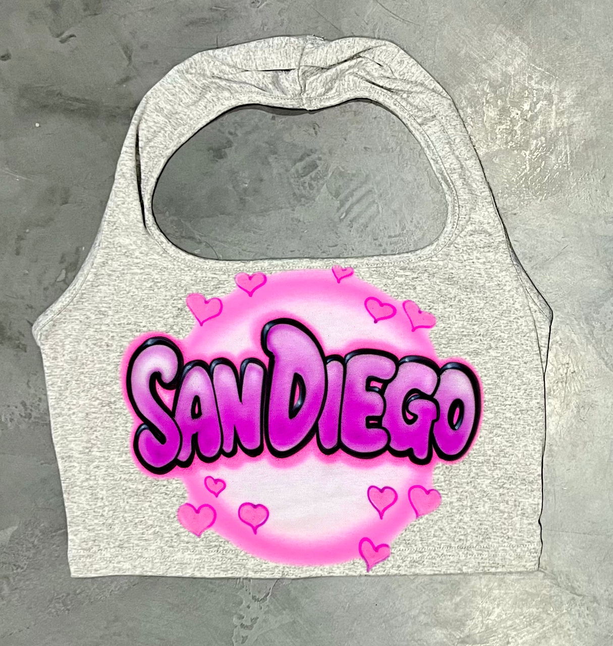 Limited Edition 'SAN DIEGO' Airbrushed Halter Top (Grey/Pink/Purple)