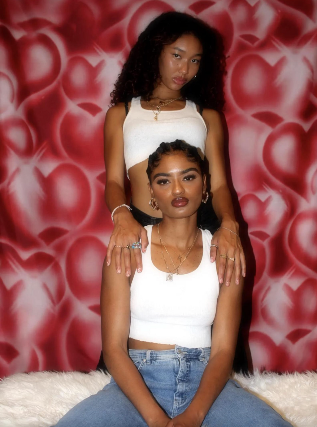 EXTRA EXTRA LARGE EXCLUSIVE LIMITED EDITION EARLY 2000s AIRBRUSH 'HEARTS & HYNAS' Glamour Shots Y2K 90s Backdrop (RED) (XXL) 6 FT x 7.5 FT Exclusive!!