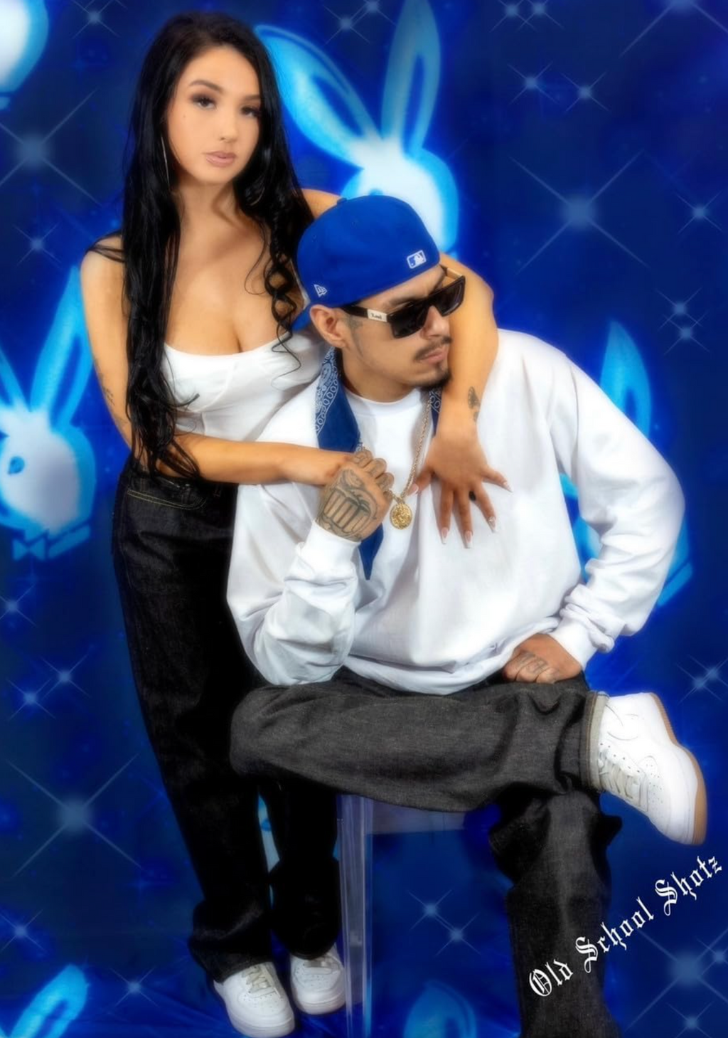 EXTRA EXTRA EXTRA XXX LARGE EARLY 2000s Y2K '90s PARTY CREW' Glamour Shots 90s Airbrush HUGE Backdrop (BLUE GLOW) (XXXL) Exclusive/Limited Edition!!