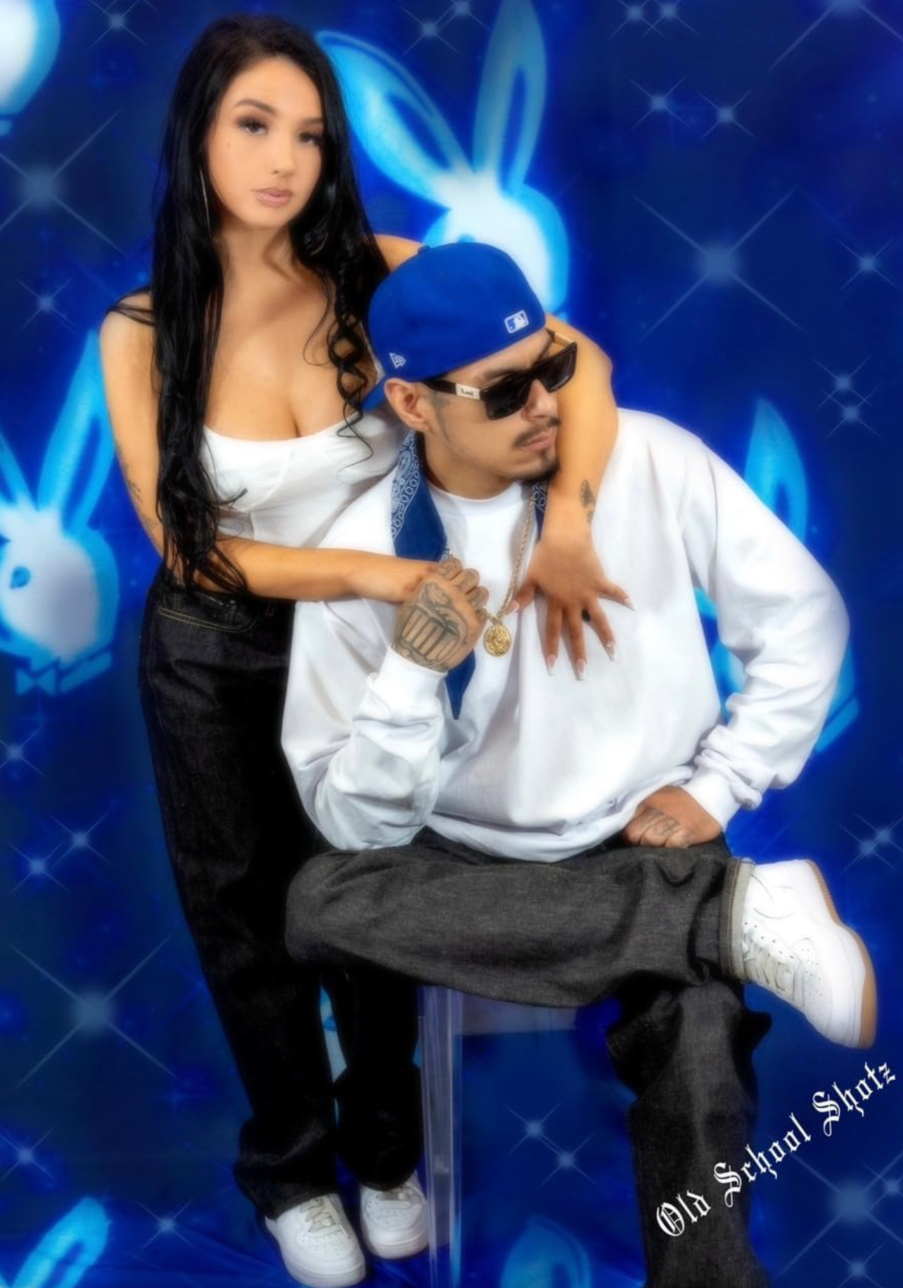EXTRA EXTRA EXTRA XXX LARGE EARLY 2000s Y2K '90s PARTY CREW' Glamour Shots 90s Airbrush HUGE Backdrop (BLUE GLOW) (XXXL) Exclusive/Limited Edition!!