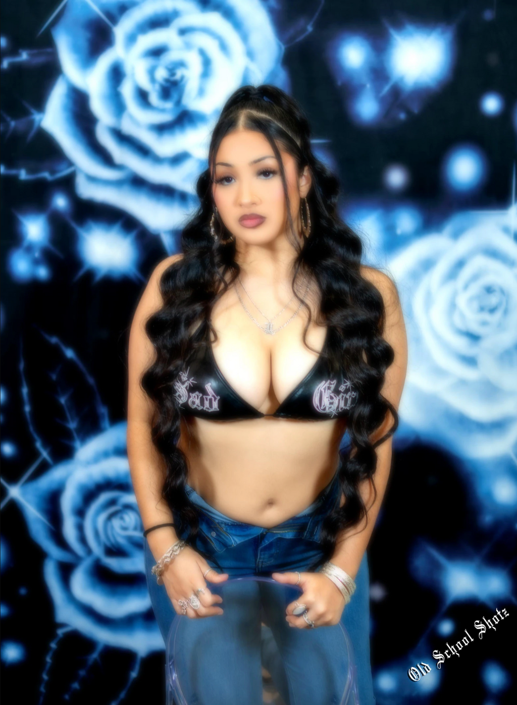 EXTRA EXTRA LARGE EXCLUSIVE LIMITED EDITION EARLY 2000s AIRBRUSH 'MIDNIGHT ROSES' Glamour Shots Y2K 90s Backdrop (MIDNIGHT BLUE) (XXL) 6 FT x 7.5 FT Exclusive!!