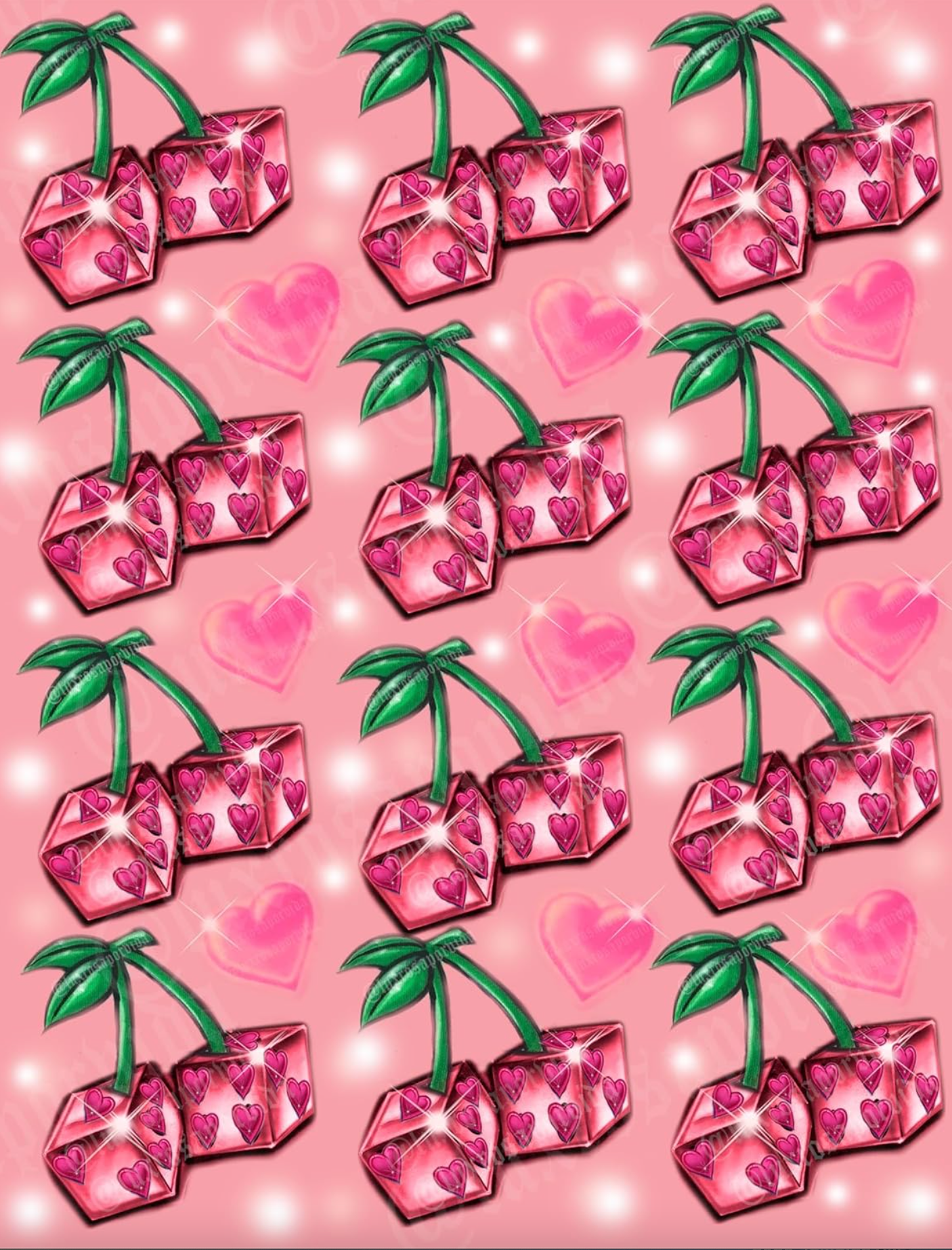 Y2K Airbrush Early 2000s Y2K 'Sweet As Cherry Pie' Dice Heart 90s Old School Backdrop (Peach/Strawberry) (Extra Large)