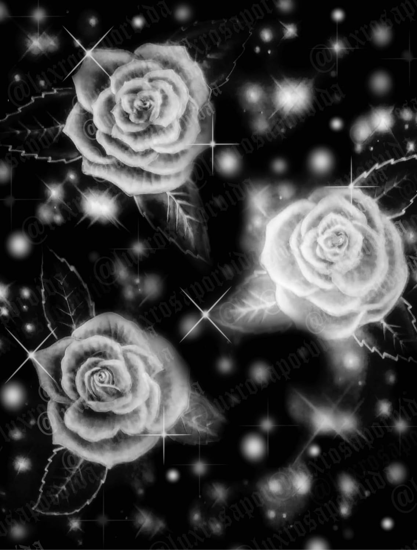 Y2K Early 2000s 'MIDNIGHT ROSES' Airbrush 90s Old School Star Shots Backdrop (BLACK) (Extra Large)
