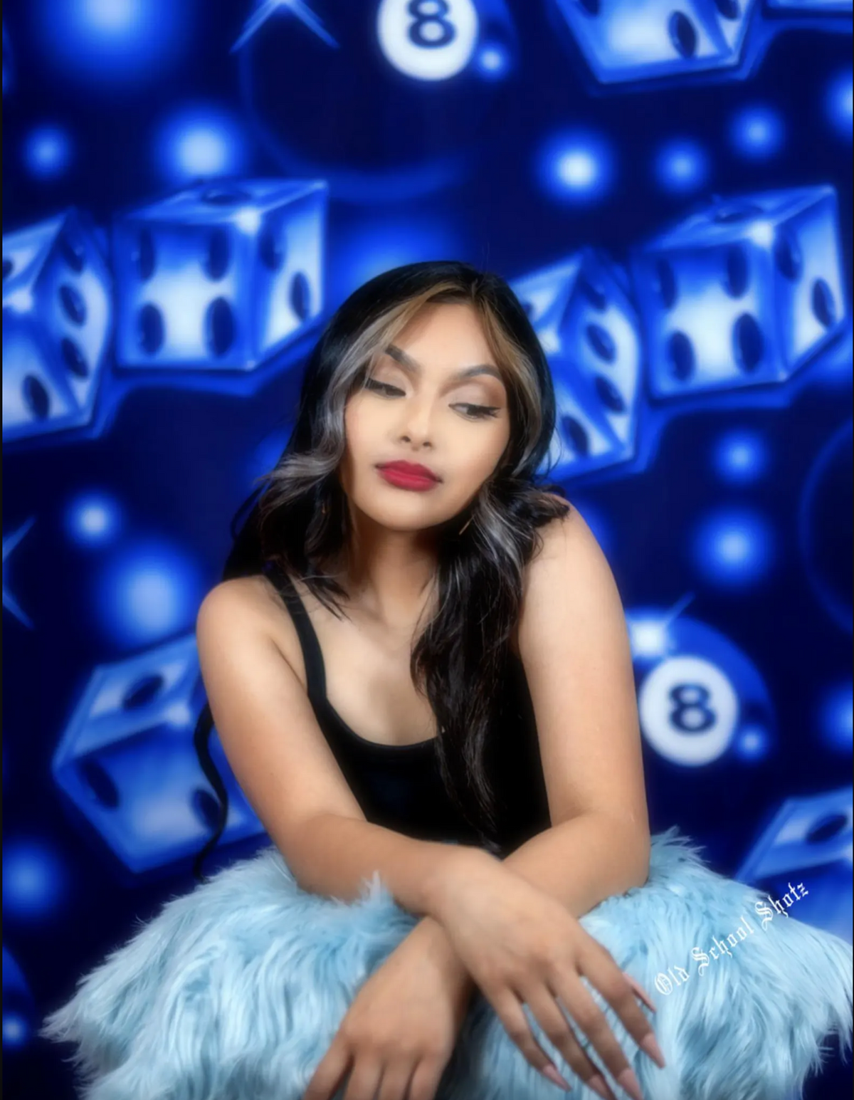 EXTRA EXTRA LARGE EXCLUSIVE EARLY 2000s AIRBRUSH 'IT MUST NE MAGIC' Dice 8 Ball Glamour Shots Y2K 90s Backdrop (MIDNIGHT BLUE) (XXL) 6 FT x 7.5 FT Exclusive!!