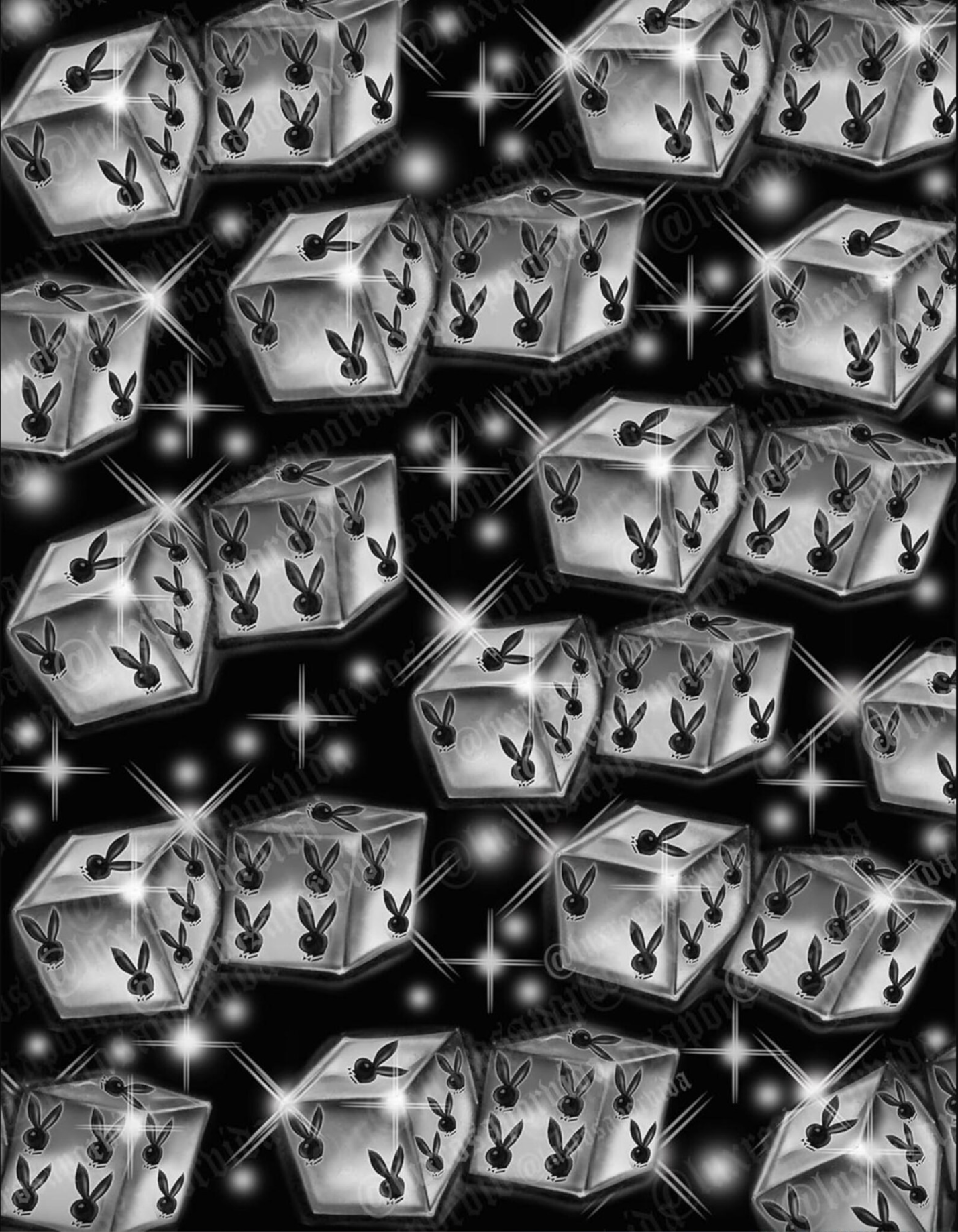 Y2K Early 2000s 'Play On Playgirl' Dice Airbrush 90s Star Shots Backdrop (BLACK) (Extra Large)