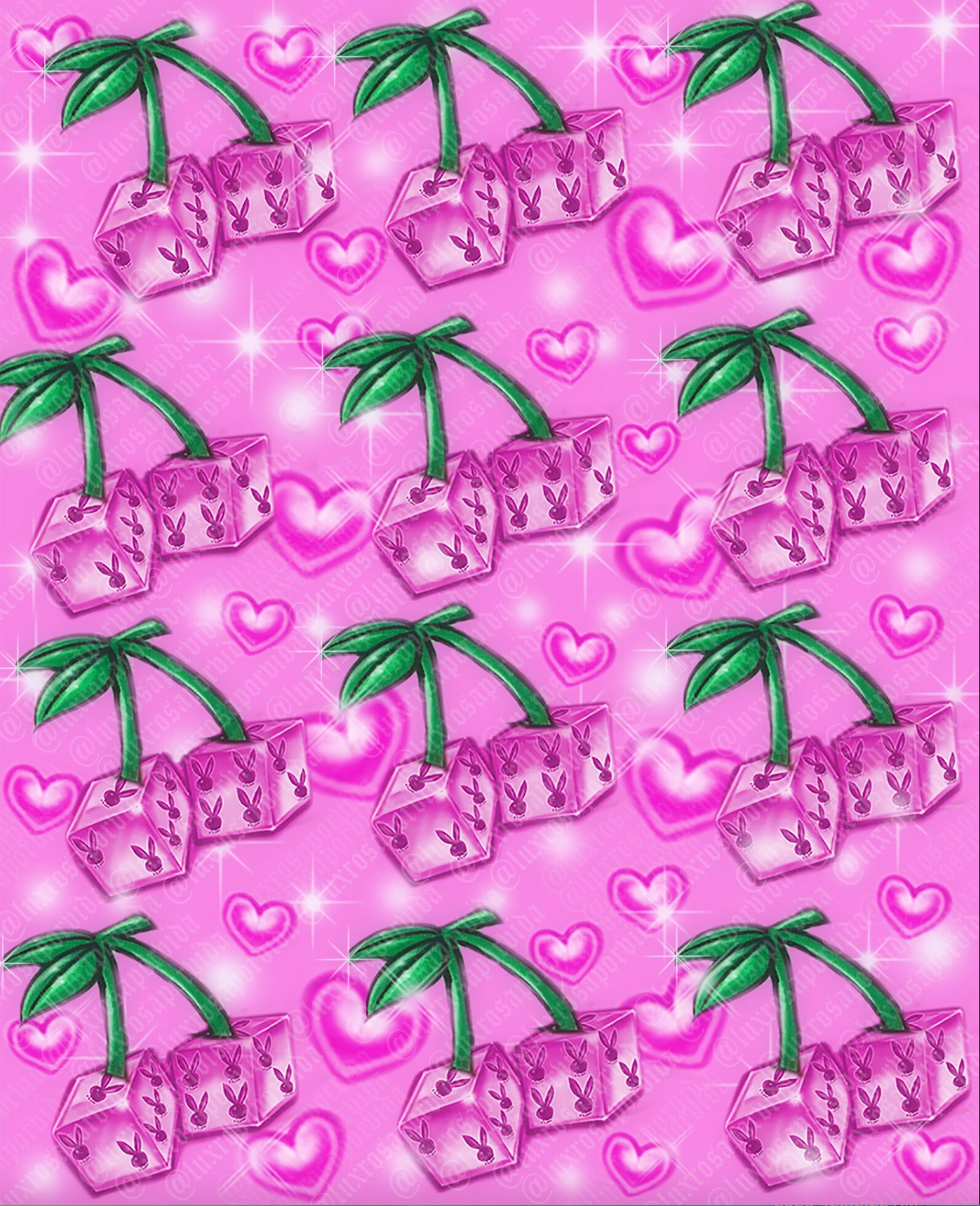 Y2K Early 2000s Airbrush 'Juicy Fruit' Dice Heart 90s Old School Star Shots Backdrop (Pink Cherries/Dice/Hearts) (Extra Large)