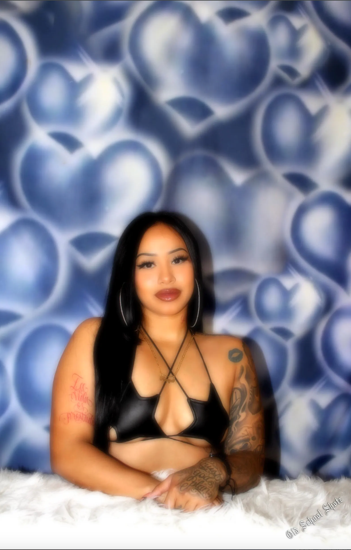 EXTRA EXTRA LARGE AIRBRUSH Y2K EARLY 2000s 'HEARTS & HYNAS' Glamour Shots Old School 90s Backdrop (SILVER/BLUE) (XXL) 6 FT x 7.5 FT Exclusive!!