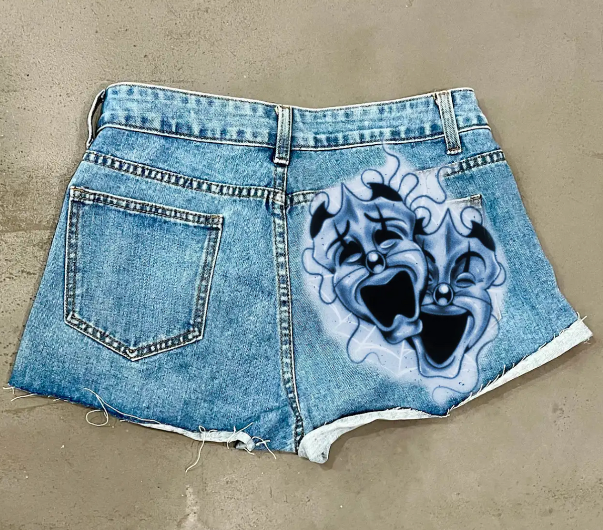 LIMITED EDITION 'AFTER LAUGHTER COMES TEARS' Pen & Ink Cut-Off Denim Shorts