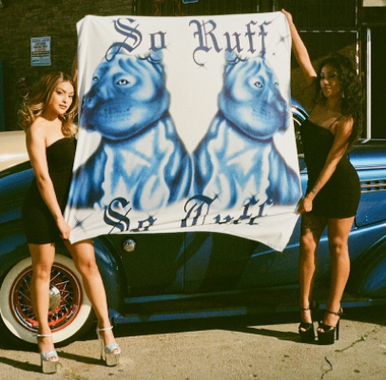 LR 'So Ruff, So Tuff' Airbrushed Wall Tapestry (WHITE/BLUE)