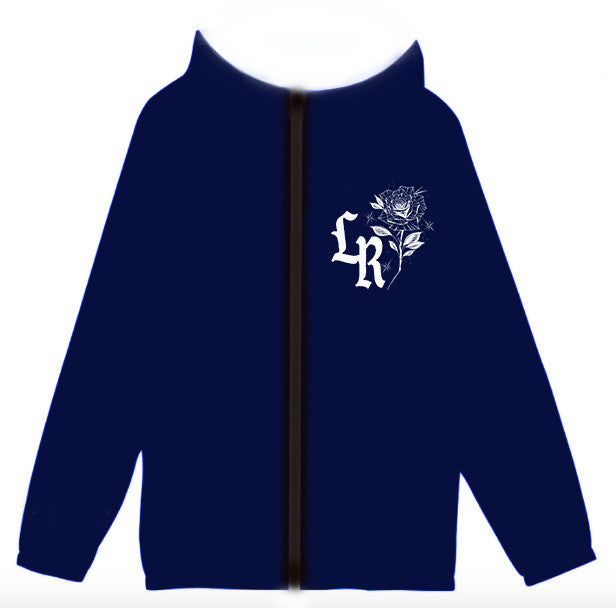 Limited Edition 'Smile Now, Cry Later' Airbrushed Cut & Sew Hooded Mesh Lined Windbreaker (Blue)