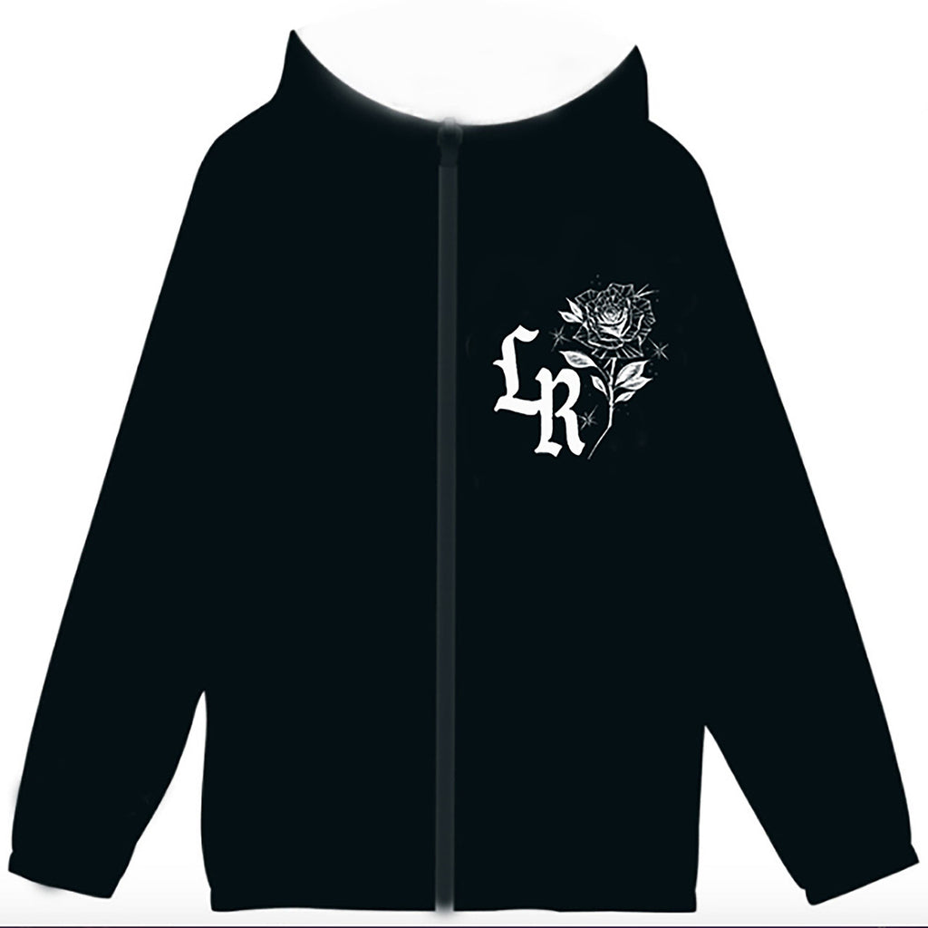 The Last Laugh Is Mine' Pen & Ink Cut & Sew Hooded Mesh Lined Windbreaker (Black)