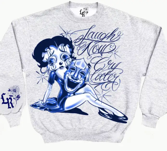 Limited Edition 'Look Over Your Shoulder' Pen & Ink Crewneck (Grey/Blue)