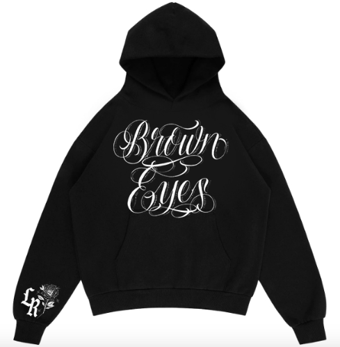 Limited Edition 'Brown Eyes' Script Pen & Ink Pullover Hoodie (Black)