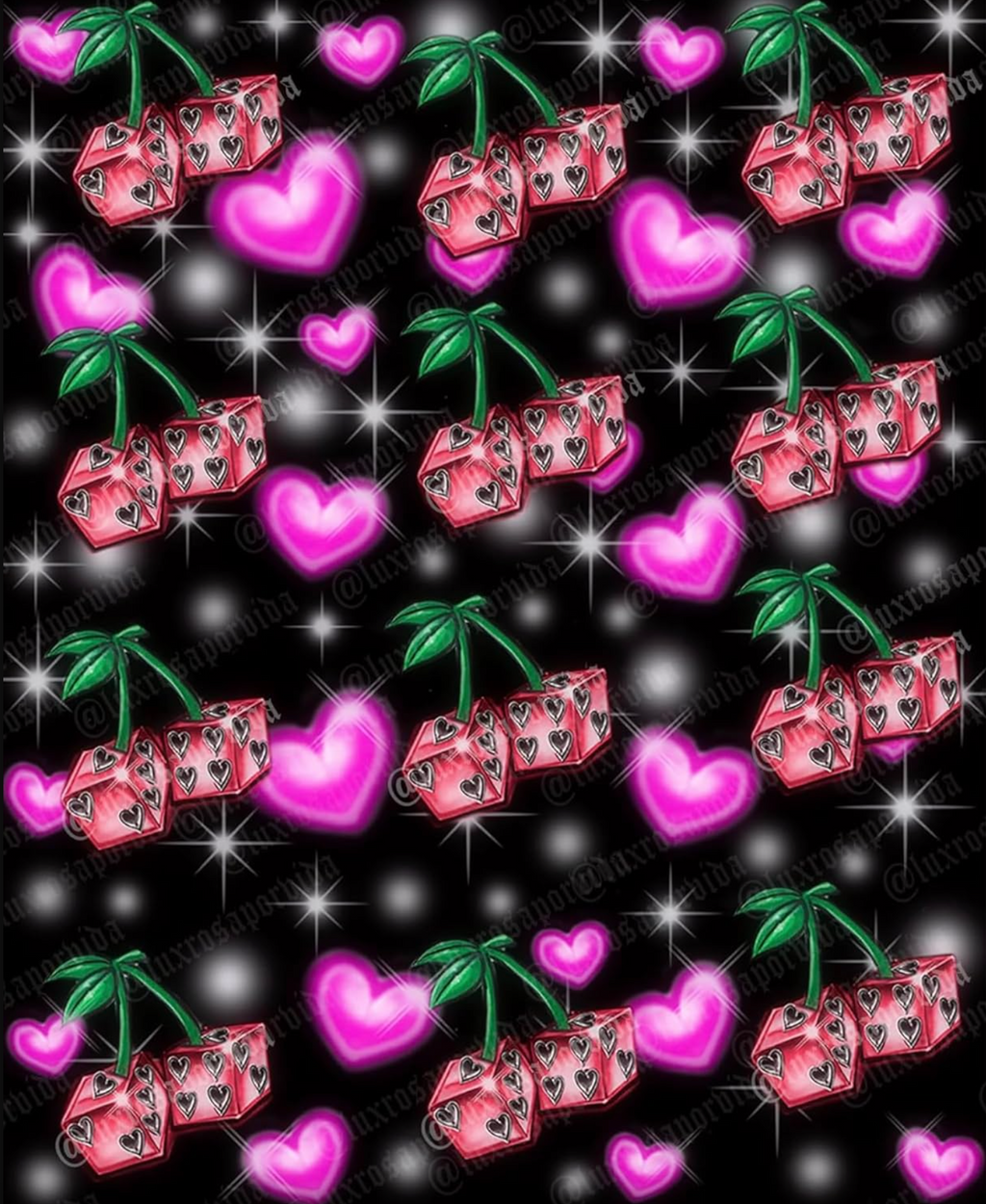 Early 2000s Y2K 'Wild Cherry' Airbrush Old School Glamour Shots 90s Backdrop (Blk/Pink/Red) (Extra Large)