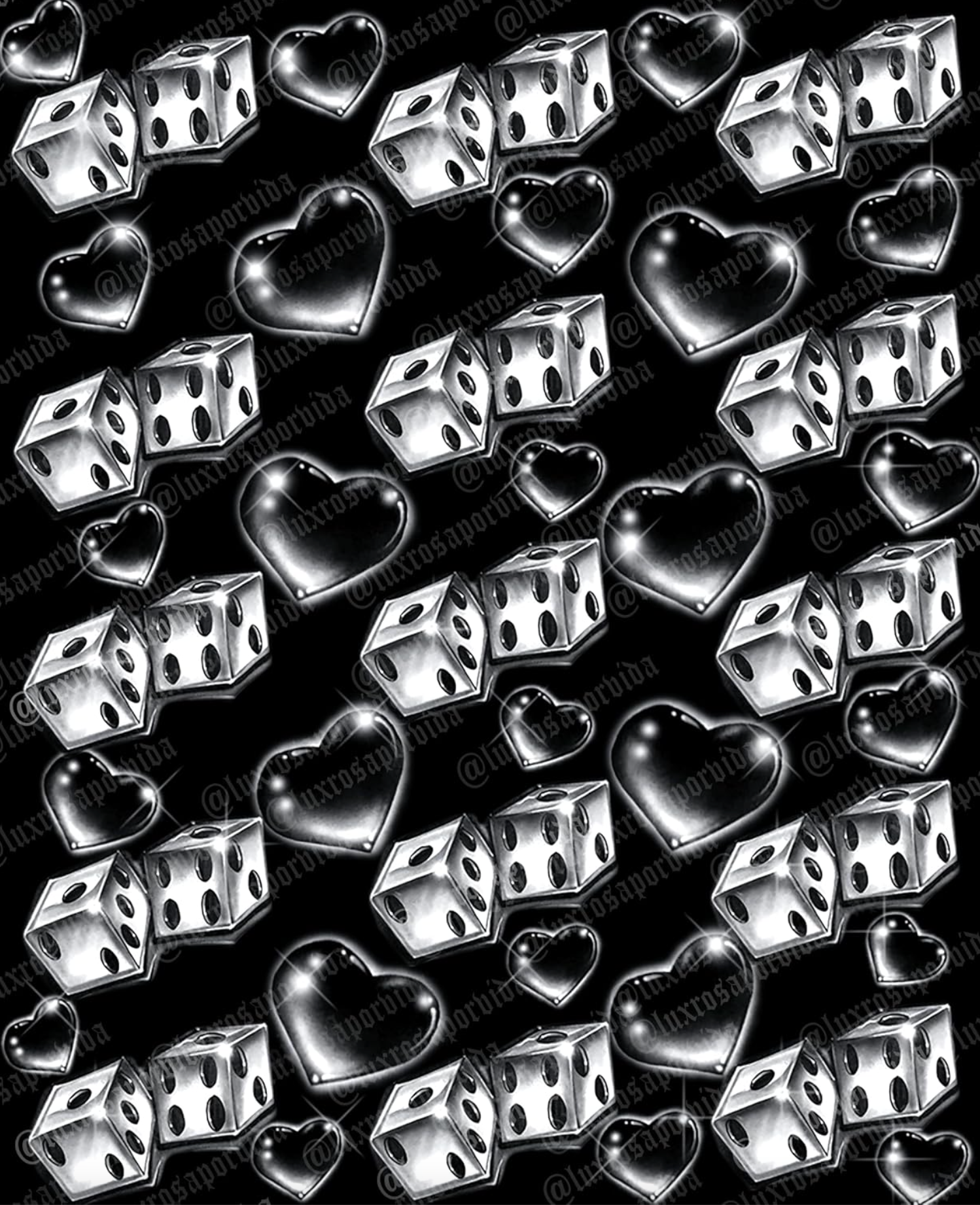 Early 2000s Y2K 'LOVERGIRL' Dice Heart Airbrush 90s Backdrop (BLACK) (Extra Large)