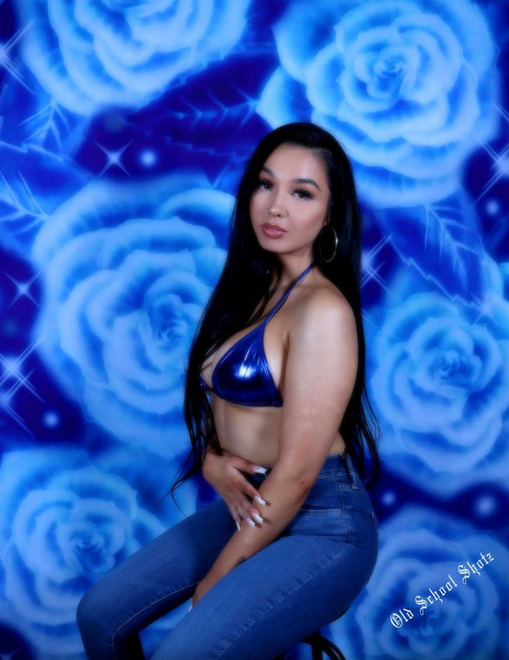 EXTRA EXTRA LARGE Y2K EARLY 2000s 'GIVE ME MY FLOWERS' Airbrush Old School 90s Backdrop (BLUE DREAM) (XXL) Exclusive!!
