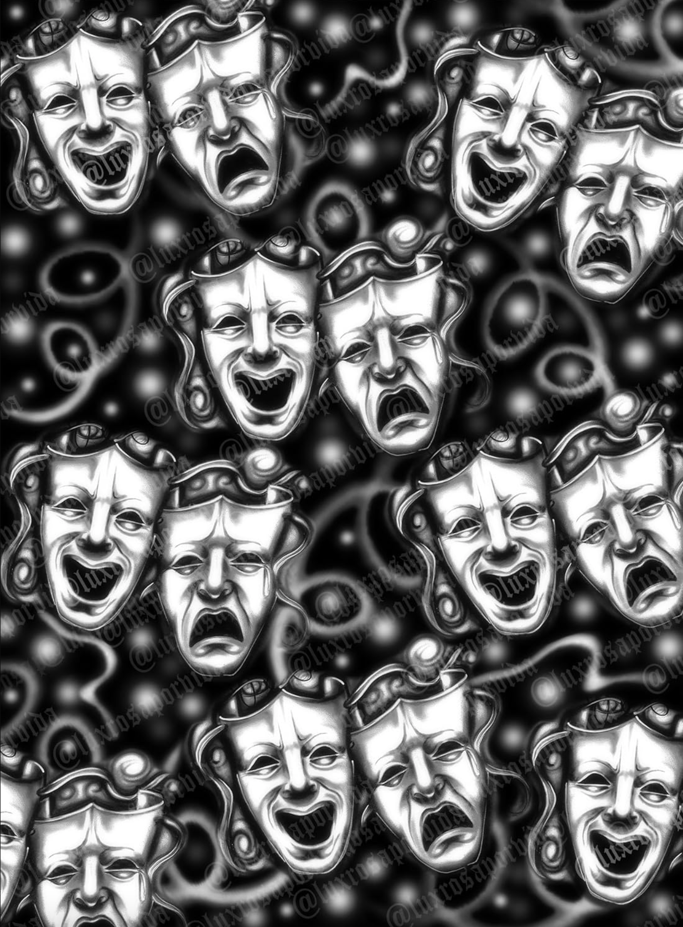 Early 2000s Y2K 'Smile Together, Cry Together' Airbrush Glamour Shots 90s Old School Backdrop (BLACK) (Extra Large)