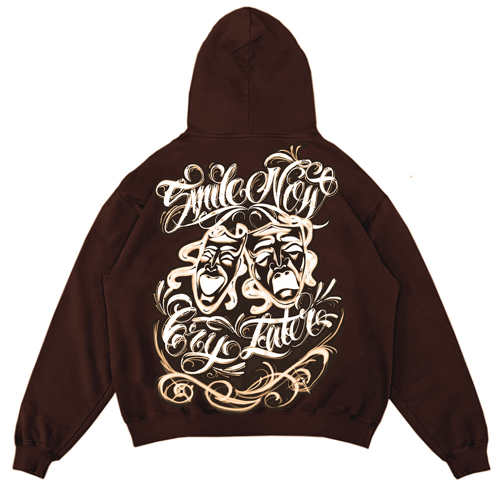 Limited Edition 'Smile Now Cry Later' Airbrushed Zip-Up Hoodie (BROWN)