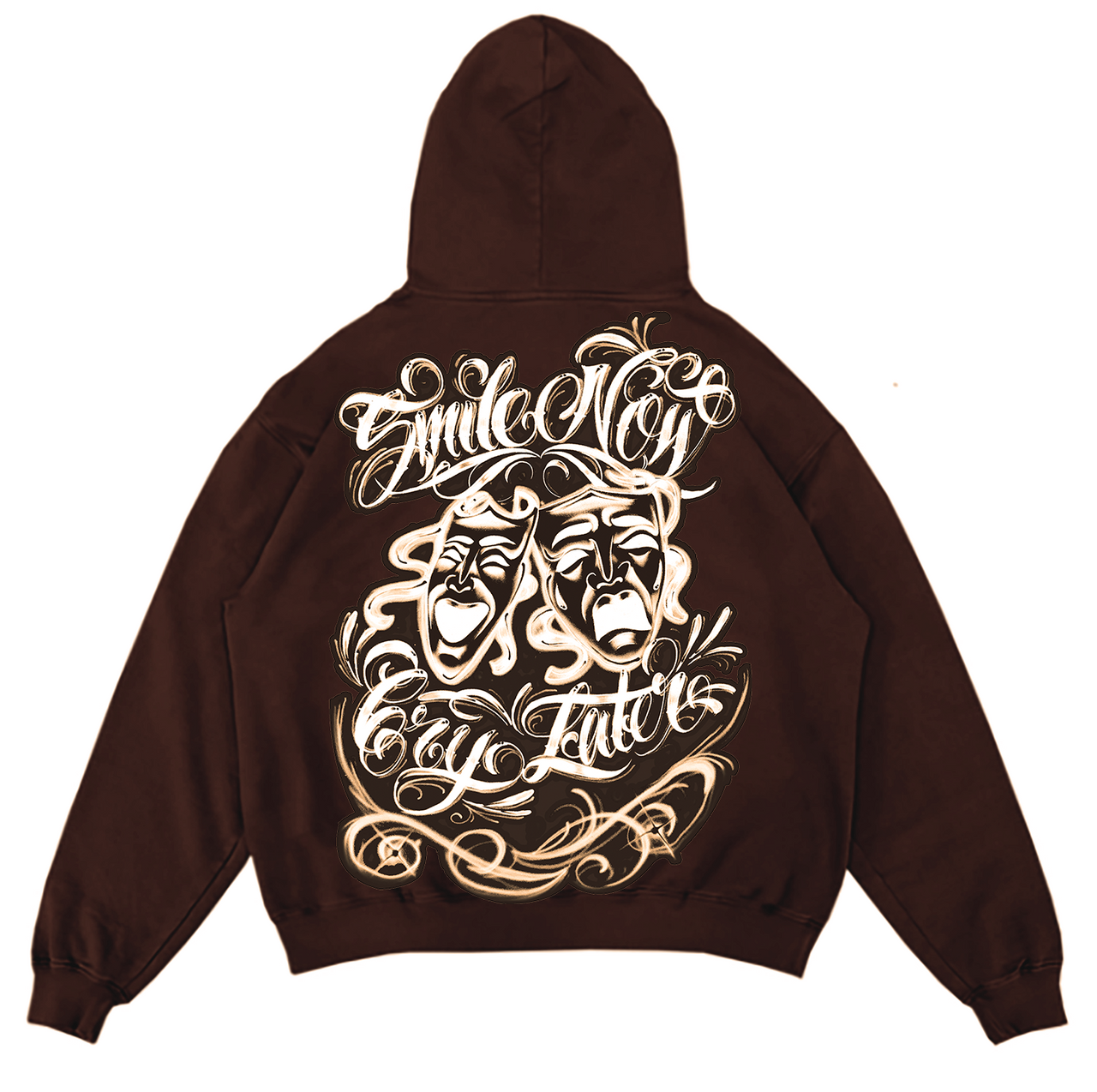 Limited Edition 'Smile Now Cry Later' Airbrushed Zip-Up Hoodie (BROWN)
