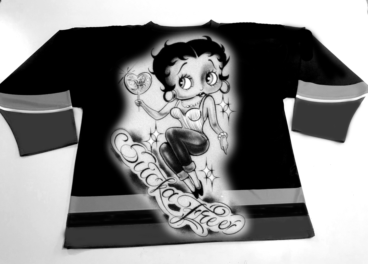 SUCKA FREE' Pen & Ink Cut & Sew Long Sleeve Hockey Jersey (Black/Grey)