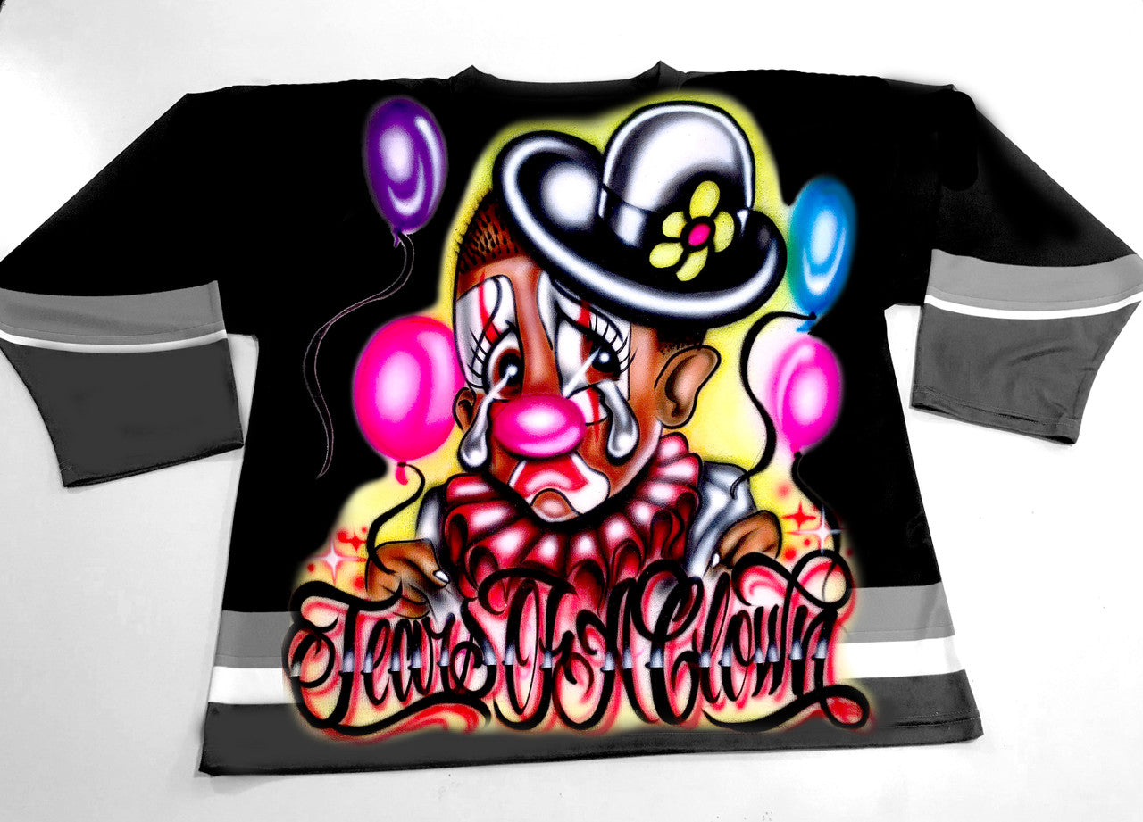 Tears Of A Sad Clown' Airbrushed Cut & Sew Long Sleeve Hockey Jersey (Black)