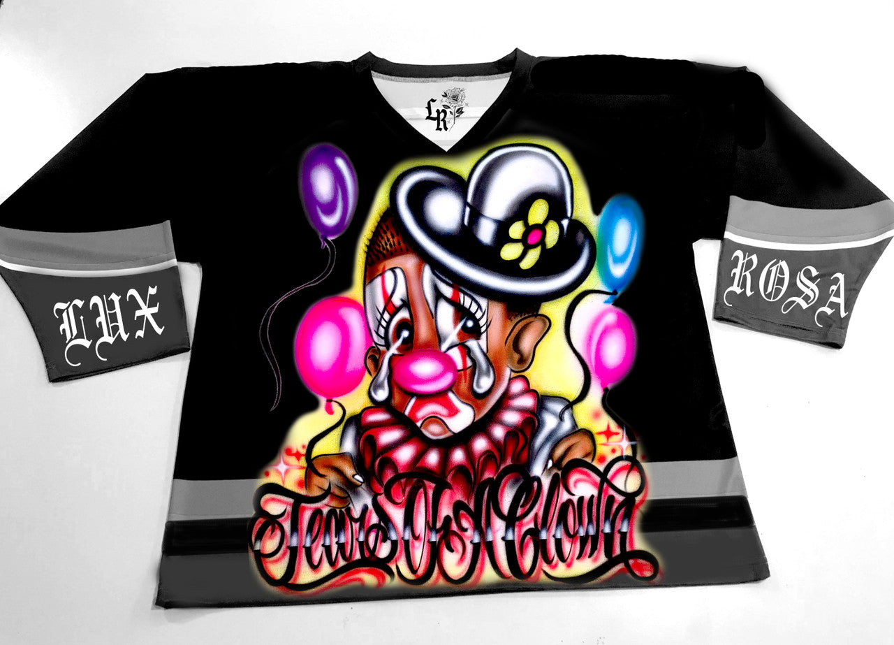 Tears Of A Sad Clown' Airbrushed Cut & Sew Long Sleeve Hockey Jersey (Black)