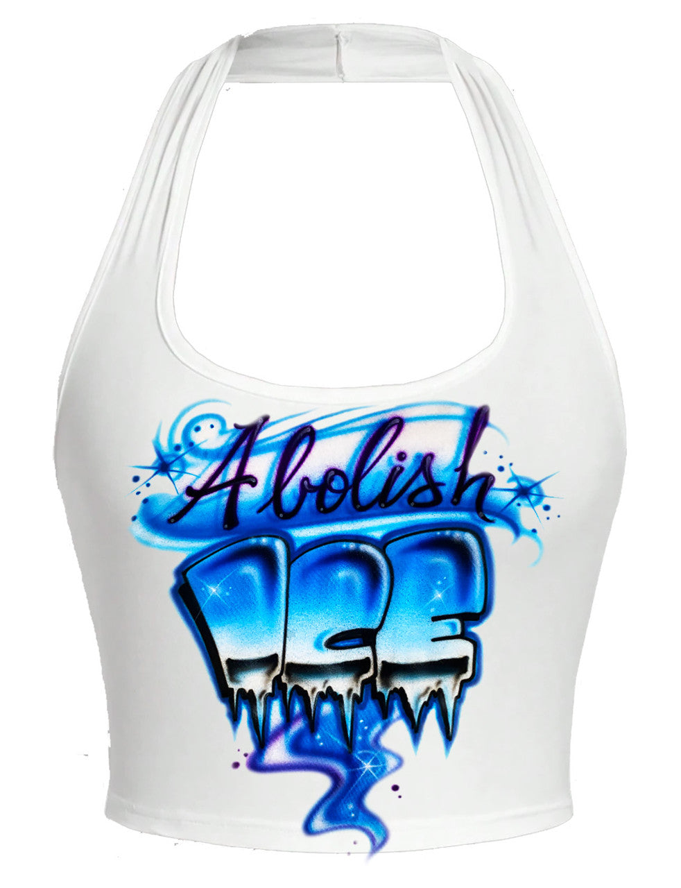 ‘ABOLISH ICE' Airbrushed Halter Top (White)