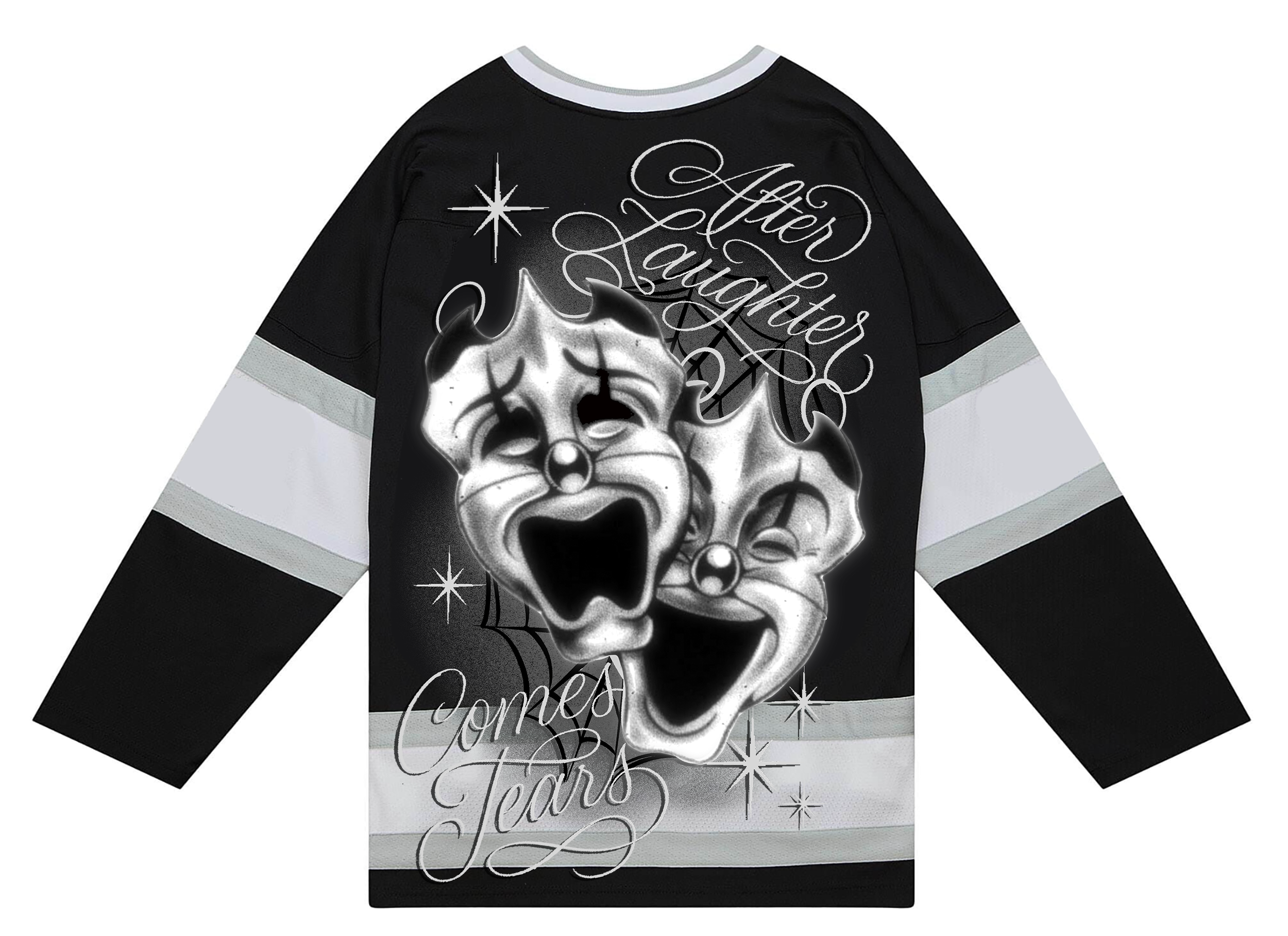 Ultra Premium 'After Laughter Comes Tears' Pen & Ink Cut & Sew Long Sleeve Hockey Jersey (Black/Grey)