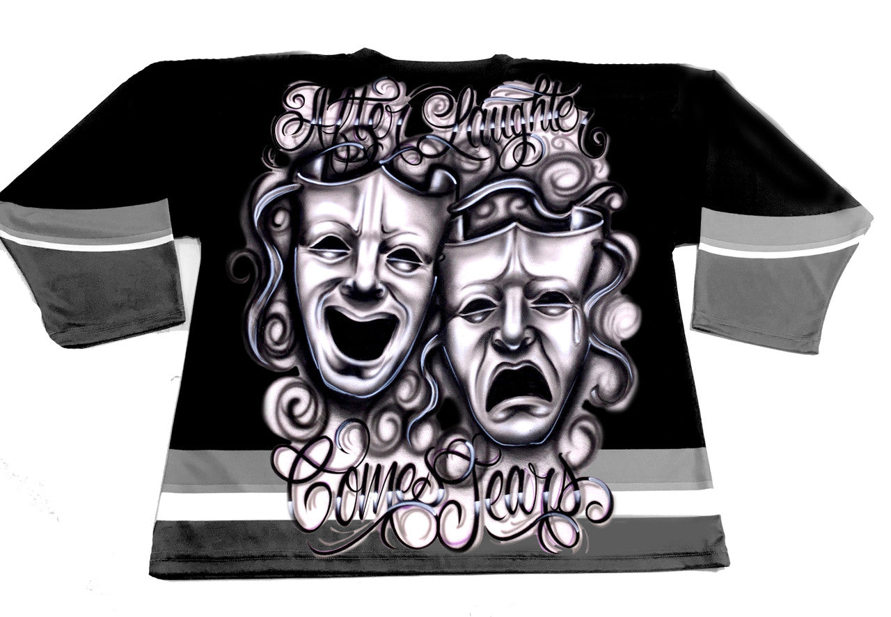 LR 'After Laughter Comes Tears' Airbrush Cut & Sew Long Sleeve Hockey Jersey (Black/White/Grey)