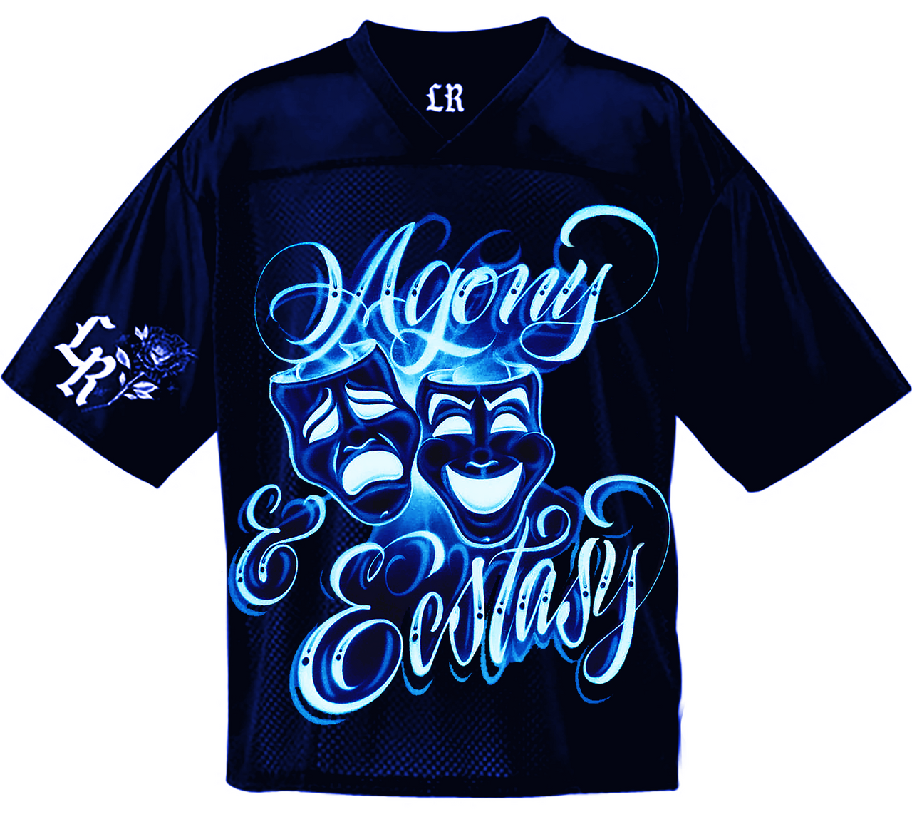 Agony & Ecstasy' Airbrushed Cut & Sew Football Jersey (Navy/Blues)