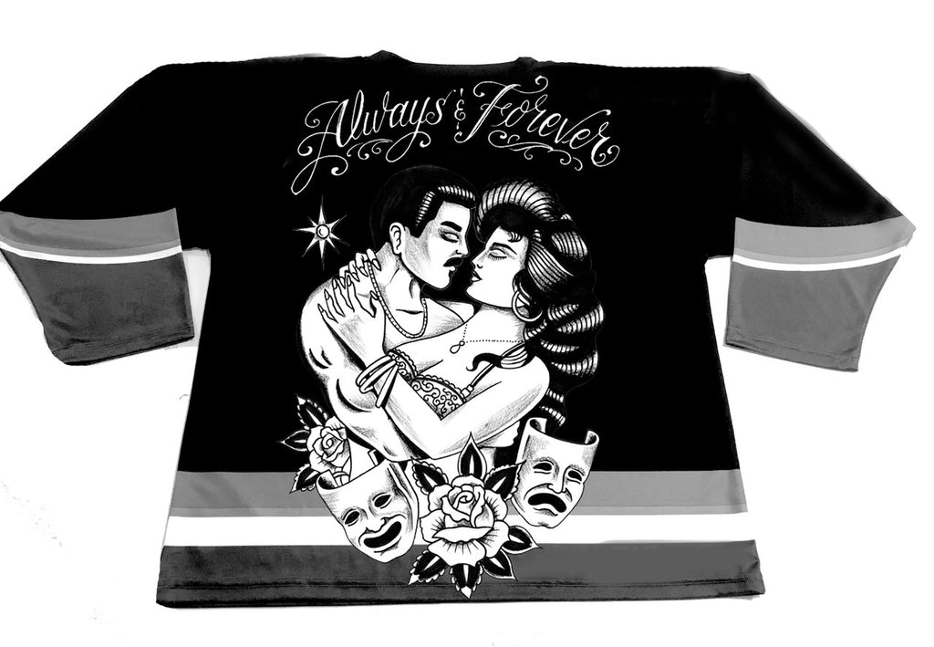 Limited Edition 'Always & Forever' Pen & Ink Cut & Sew Long Sleeve Hockey Jersey (Black)