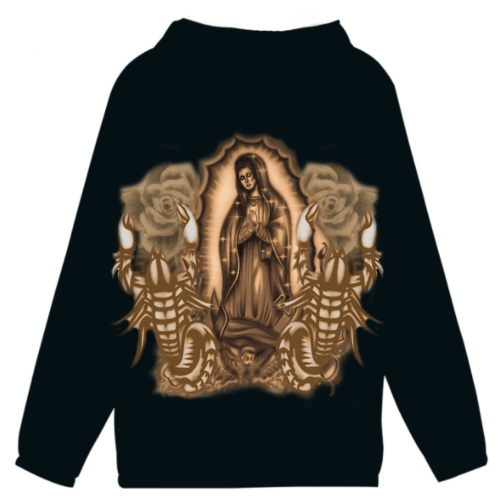 Limited Edition 'Always Blessed, Forever Protected' Airbrushed Cut & Sew Hooded Fleece Lined Windbreaker (Black)