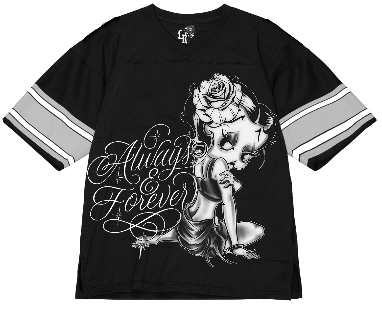 Ultra Premium 'Always On My Mind' Pen & Ink Cut & Sew Striped Short Sleeve Football Jersey (Black/Grey)