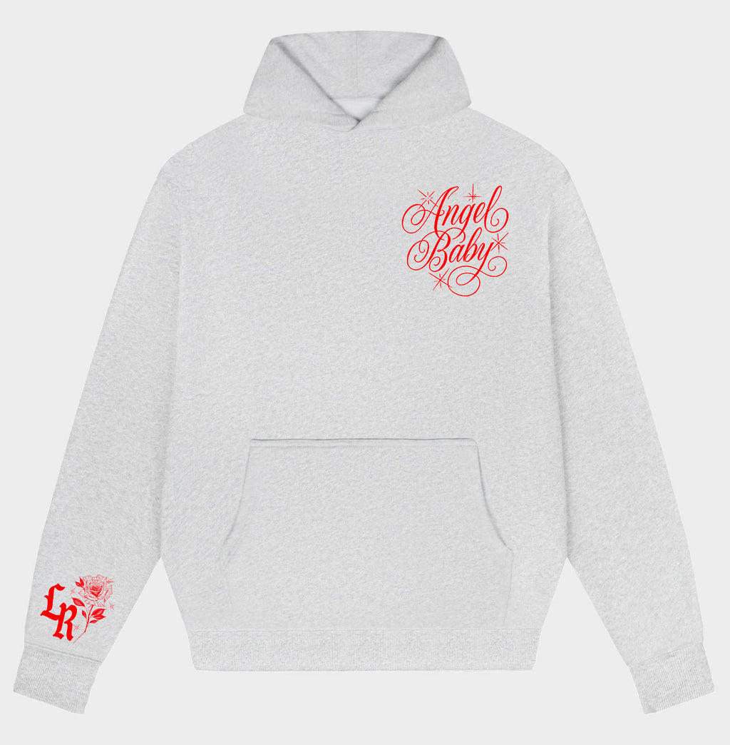 'JUST LIKE HEAVEN' Pen & Ink Pullover Hoodie (Sport Grey/Red)